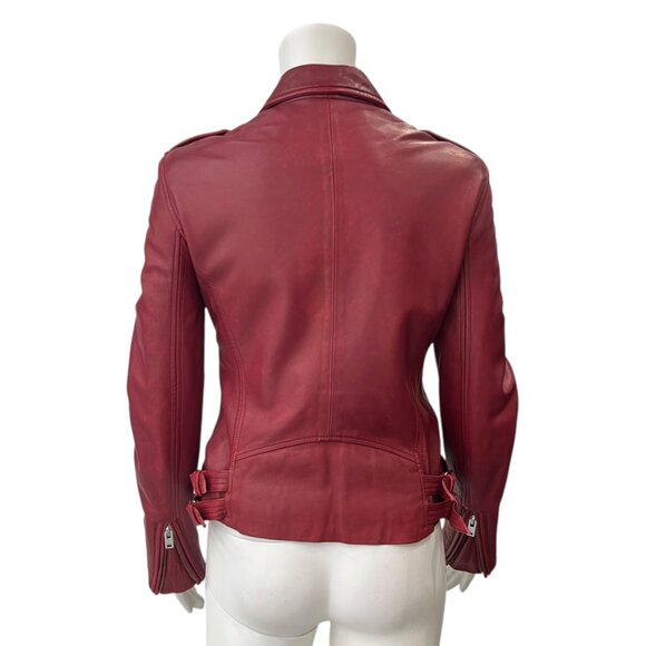 $1200 IRO Red Leather Han Slim Cropped Zip Moto Jacket size 2/IT 38 - Picture 7 of 15